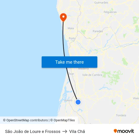 São João de Loure e Frossos to Vila Chã map