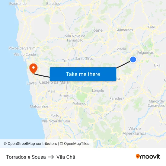 Torrados e Sousa to Vila Chã map