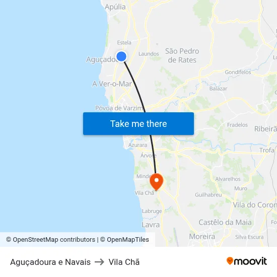Aguçadoura e Navais to Vila Chã map