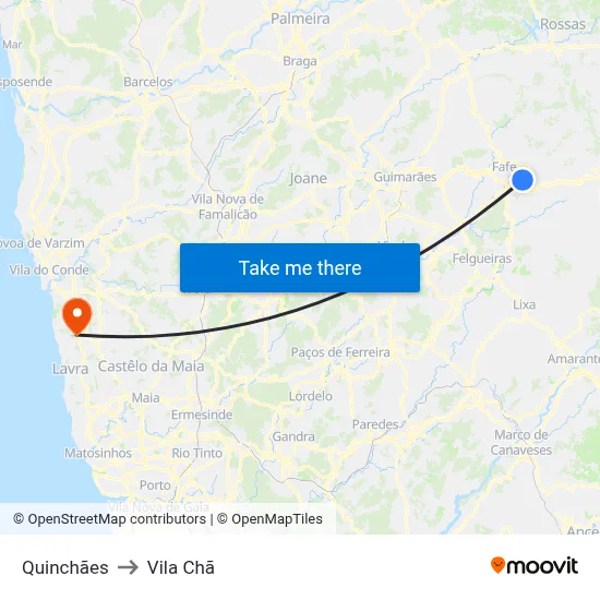 Quinchães to Vila Chã map