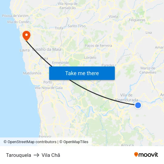 Tarouquela to Vila Chã map