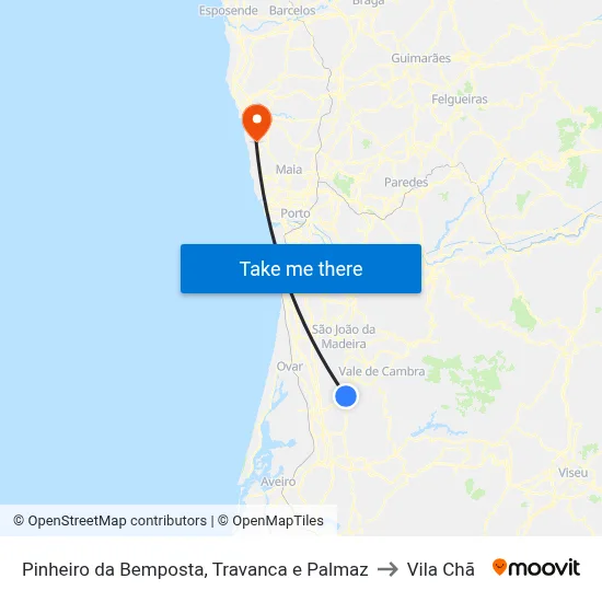 Pinheiro da Bemposta, Travanca e Palmaz to Vila Chã map