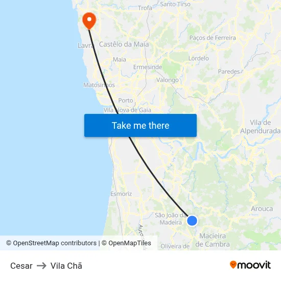 Cesar to Vila Chã map