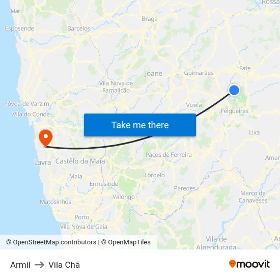 Armil to Vila Chã map