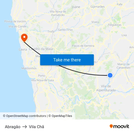 Abragão to Vila Chã map