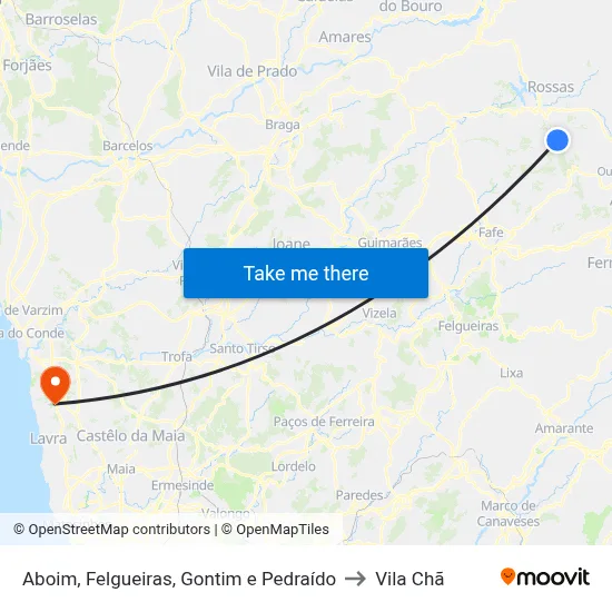Aboim, Felgueiras, Gontim e Pedraído to Vila Chã map