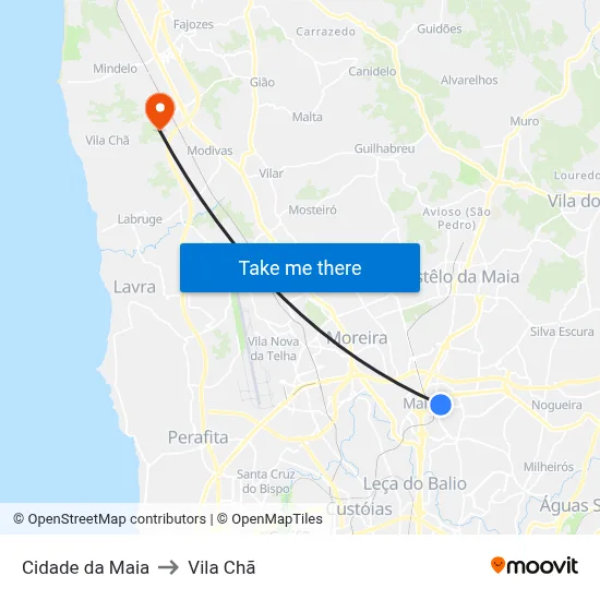 Cidade da Maia to Vila Chã map