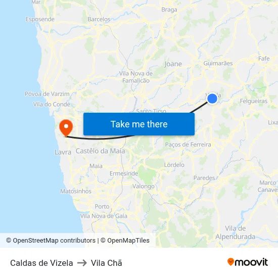 Caldas de Vizela to Vila Chã map