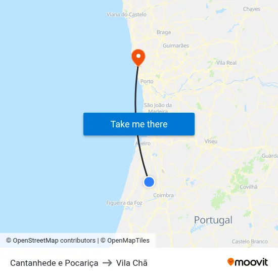 Cantanhede e Pocariça to Vila Chã map