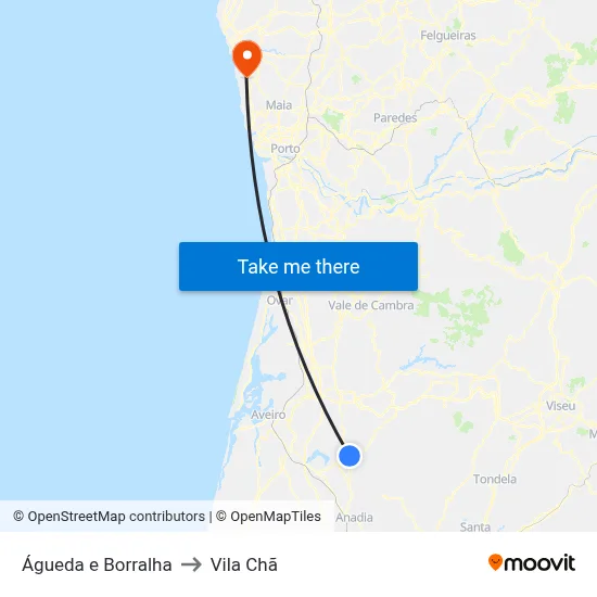 Águeda e Borralha to Vila Chã map