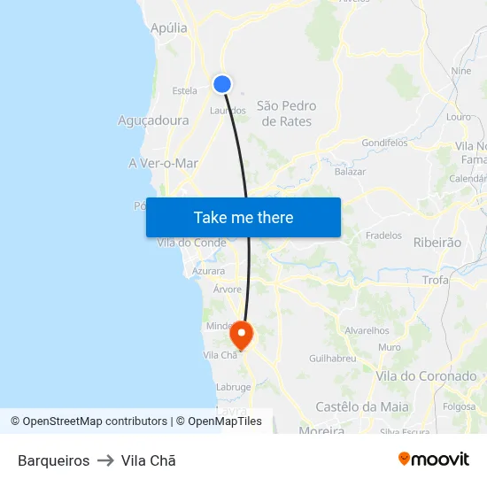 Barqueiros to Vila Chã map