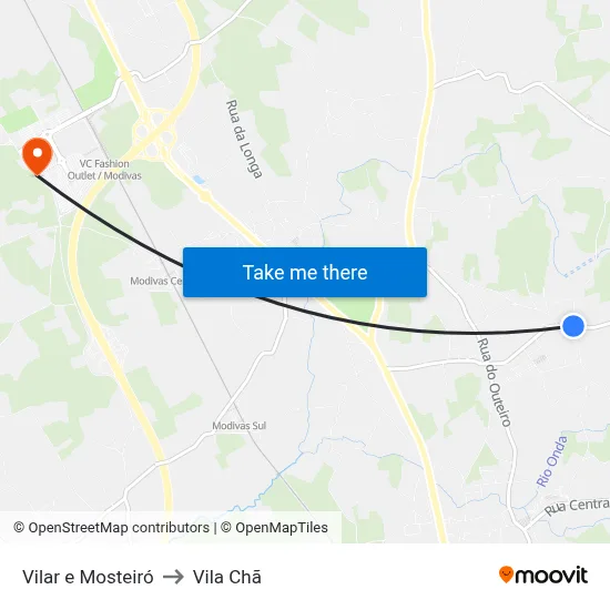 Vilar e Mosteiró to Vila Chã map
