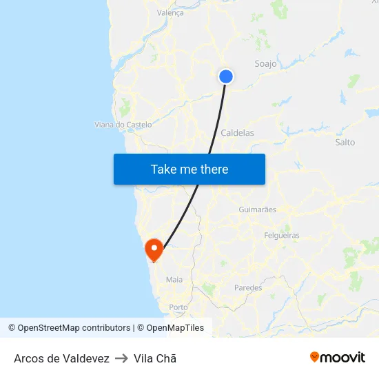 Arcos de Valdevez to Vila Chã map