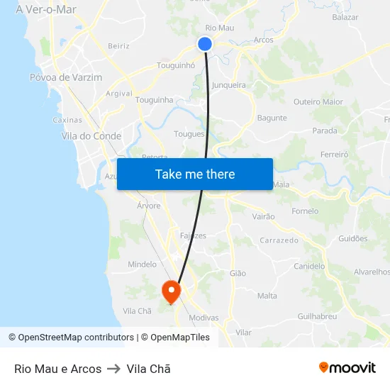 Rio Mau e Arcos to Vila Chã map