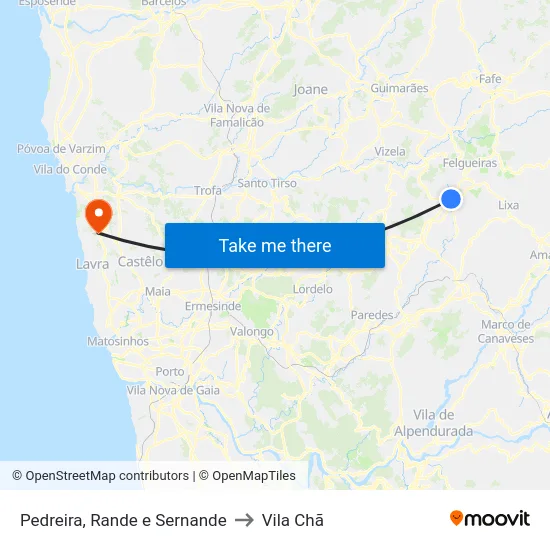 Pedreira, Rande e Sernande to Vila Chã map