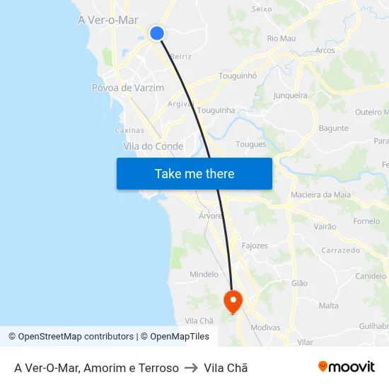A Ver-O-Mar, Amorim e Terroso to Vila Chã map