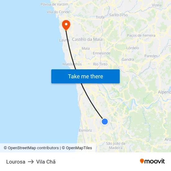 Lourosa to Vila Chã map