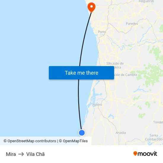 Mira to Vila Chã map