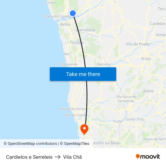 Cardielos e Serreleis to Vila Chã map