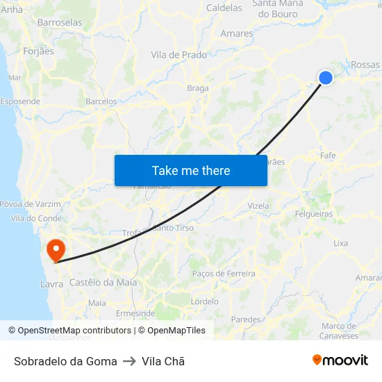 Sobradelo da Goma to Vila Chã map