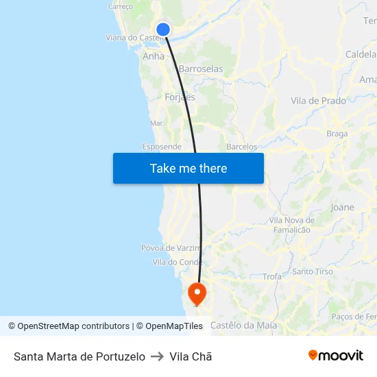Santa Marta de Portuzelo to Vila Chã map
