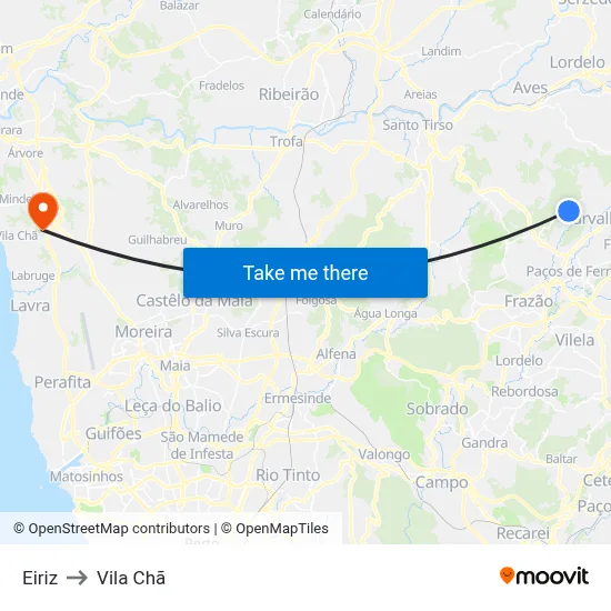 Eiriz to Vila Chã map