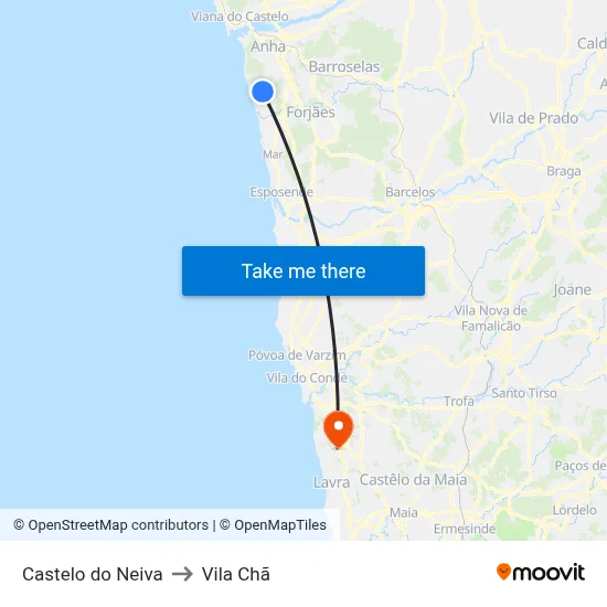 Castelo do Neiva to Vila Chã map