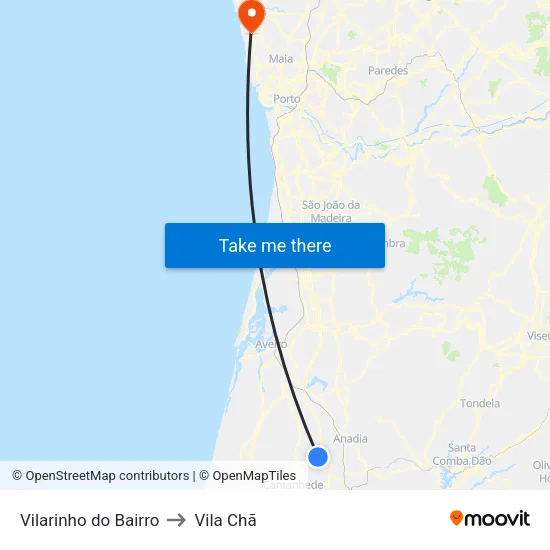 Vilarinho do Bairro to Vila Chã map