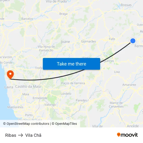 Ribas to Vila Chã map