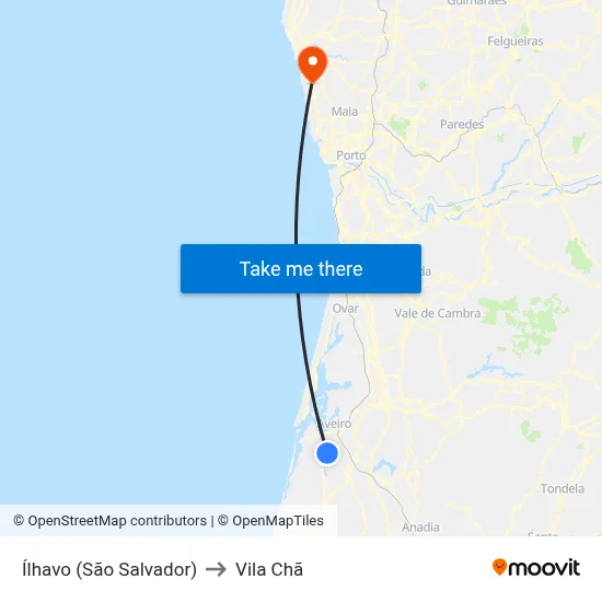 Ílhavo (São Salvador) to Vila Chã map