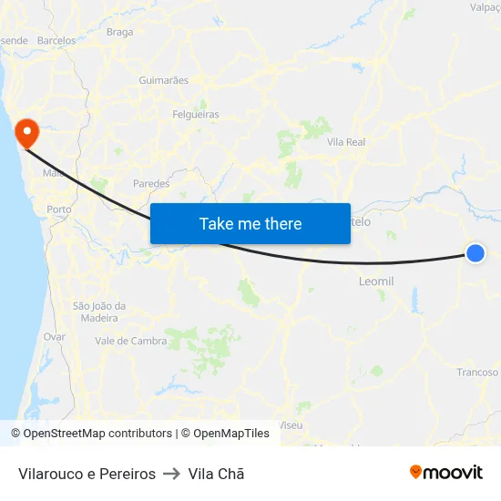 Vilarouco e Pereiros to Vila Chã map