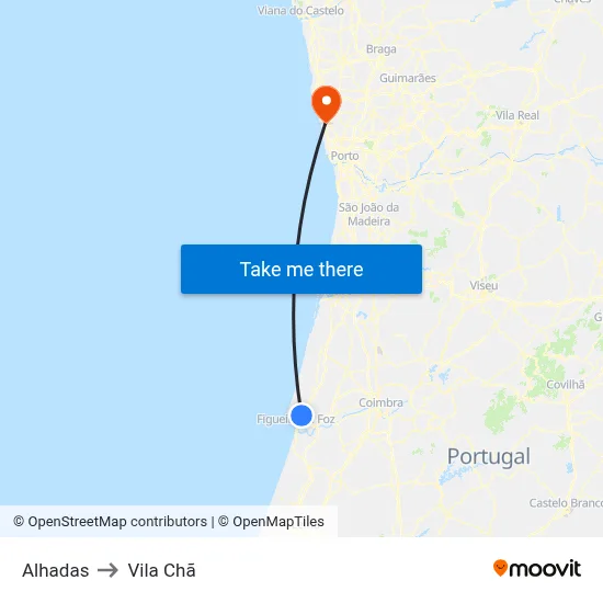 Alhadas to Vila Chã map