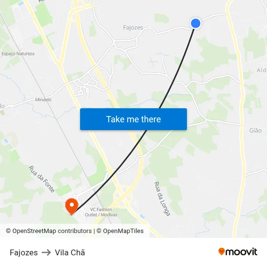 Fajozes to Vila Chã map