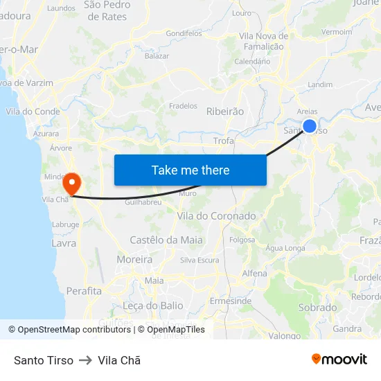 Santo Tirso to Vila Chã map
