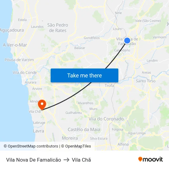 Vila Nova De Famalicão to Vila Chã map