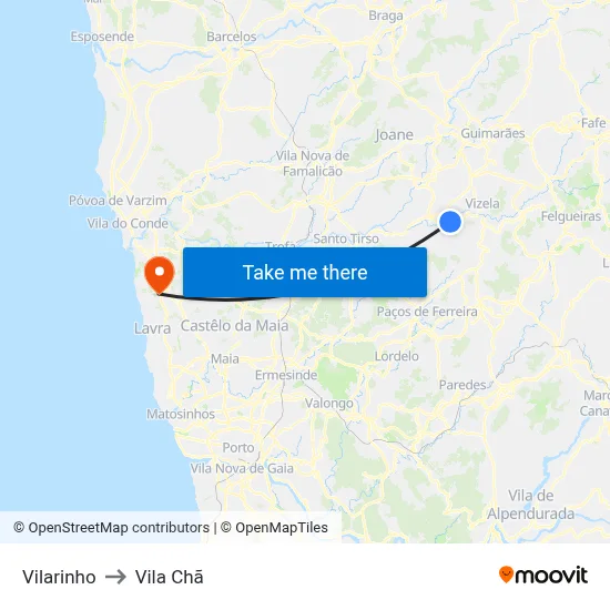 Vilarinho to Vila Chã map
