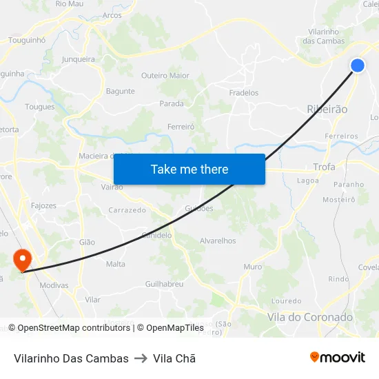 Vilarinho Das Cambas to Vila Chã map