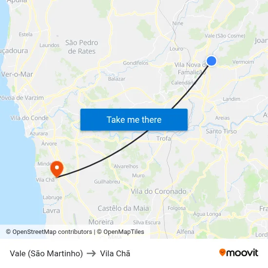 Vale (São Martinho) to Vila Chã map