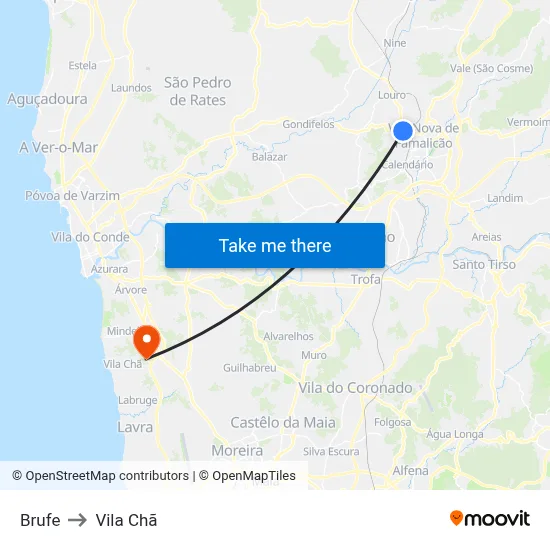 Brufe to Vila Chã map