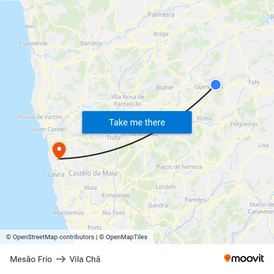 Mesão Frio to Vila Chã map