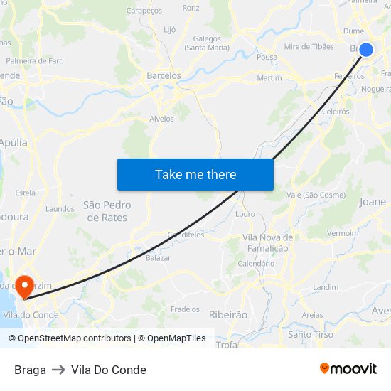 Braga to Vila Do Conde map