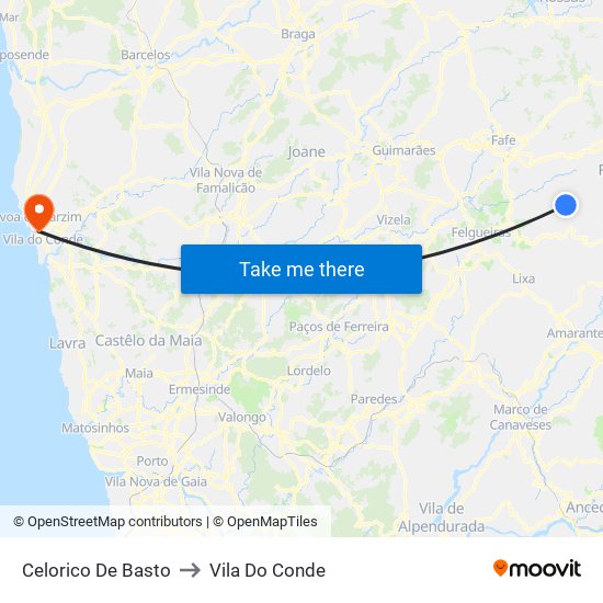 Celorico De Basto to Vila Do Conde map