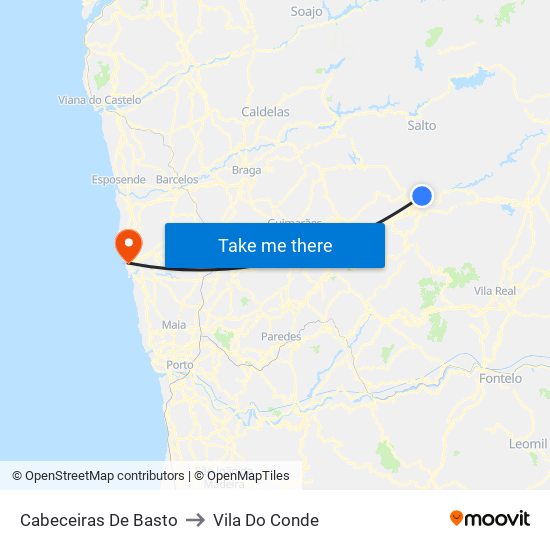 Cabeceiras De Basto to Vila Do Conde map