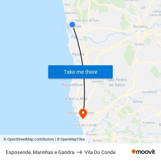 Esposende, Marinhas e Gandra to Vila Do Conde map