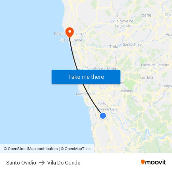 Santo Ovídio to Vila Do Conde map