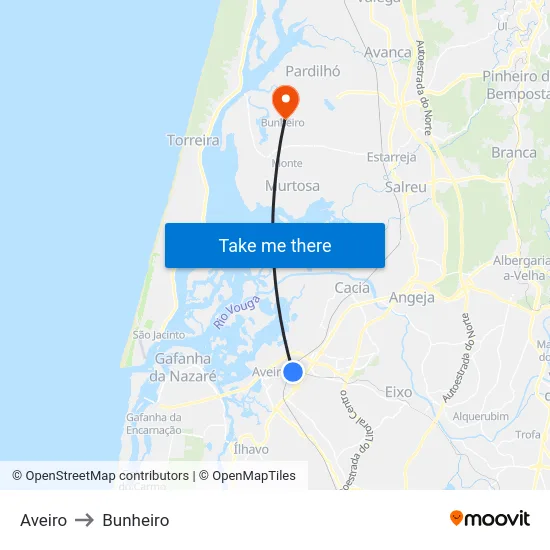Aveiro to Bunheiro map
