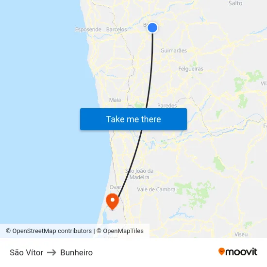 São Vítor to Bunheiro map