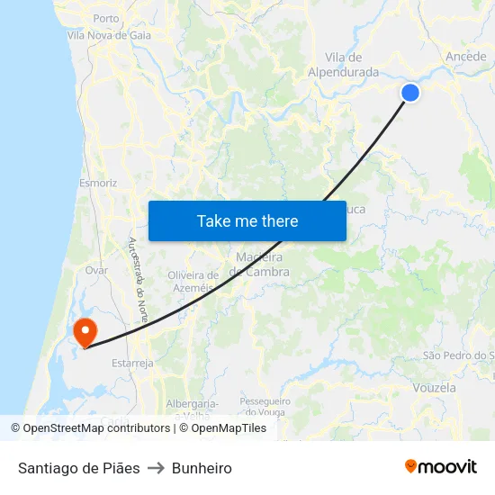 Santiago de Piães to Bunheiro map