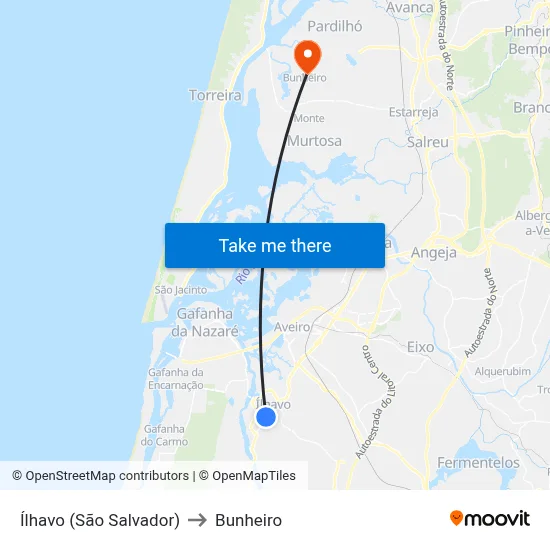 Ílhavo (São Salvador) to Bunheiro map