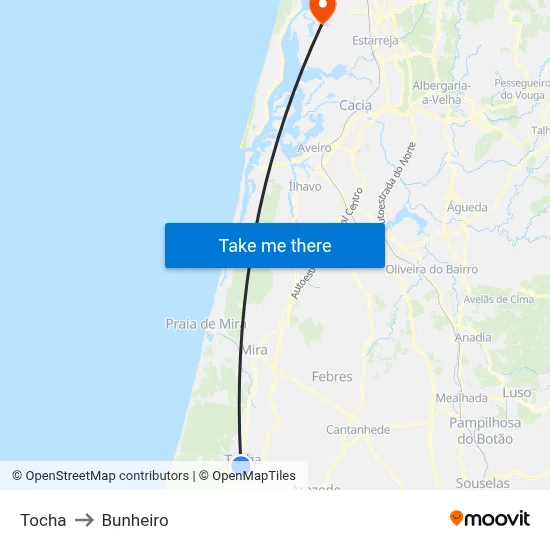 Tocha to Bunheiro map